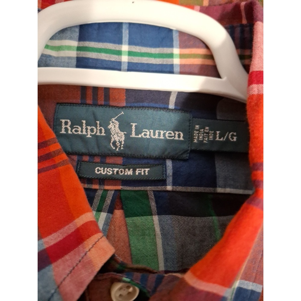 Vintage Ralph Lauren Shirt‎ Mens Large Orange  Plaid Button Up Long Sleeve - Picture 5 of 10